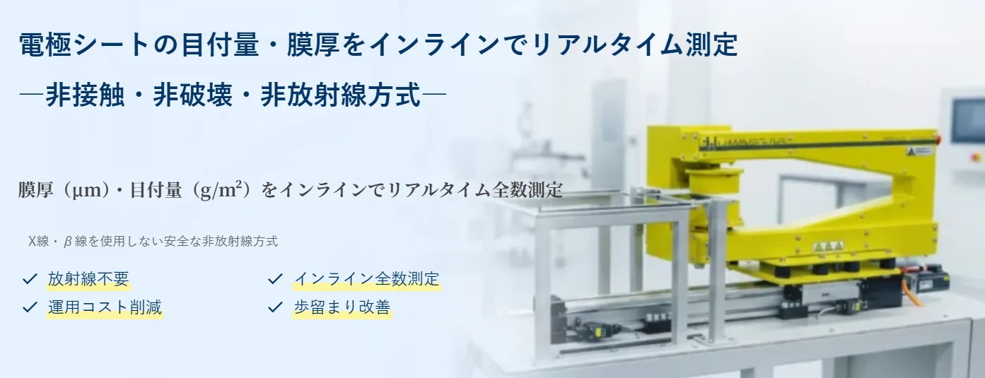 電極シートの膜厚・目付量をインラインで測定する装置（非接触・非破壊方式）