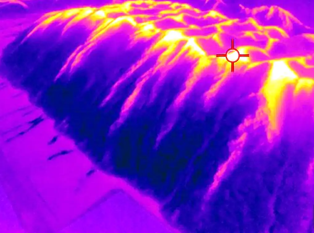バイオマス燃料ヤードをサーモカメラで温度監視している映像